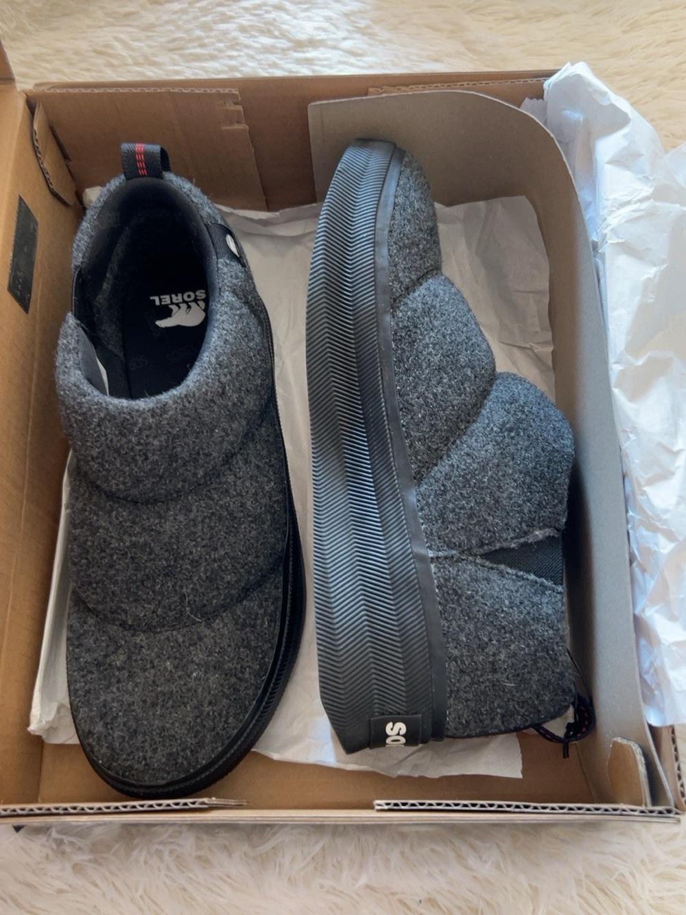 Sorel Women’s Grey Quilted Slip-On Boots